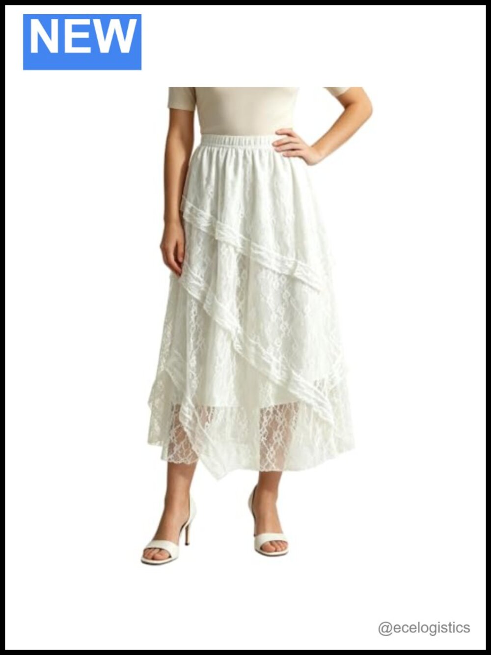 Lace Maxi Skirt High Waist Ruffle Tiered A-Line Flowy Long Skirt